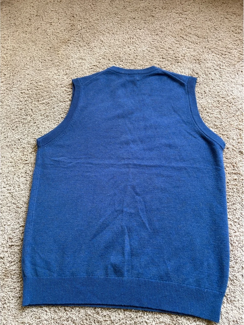 Men's blue L.L. Bean V-neck knit sweater vest ribbed trim 100% lambswool XL tall